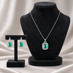 Teal Rectangle AD Halo Necklace and Earrings Set