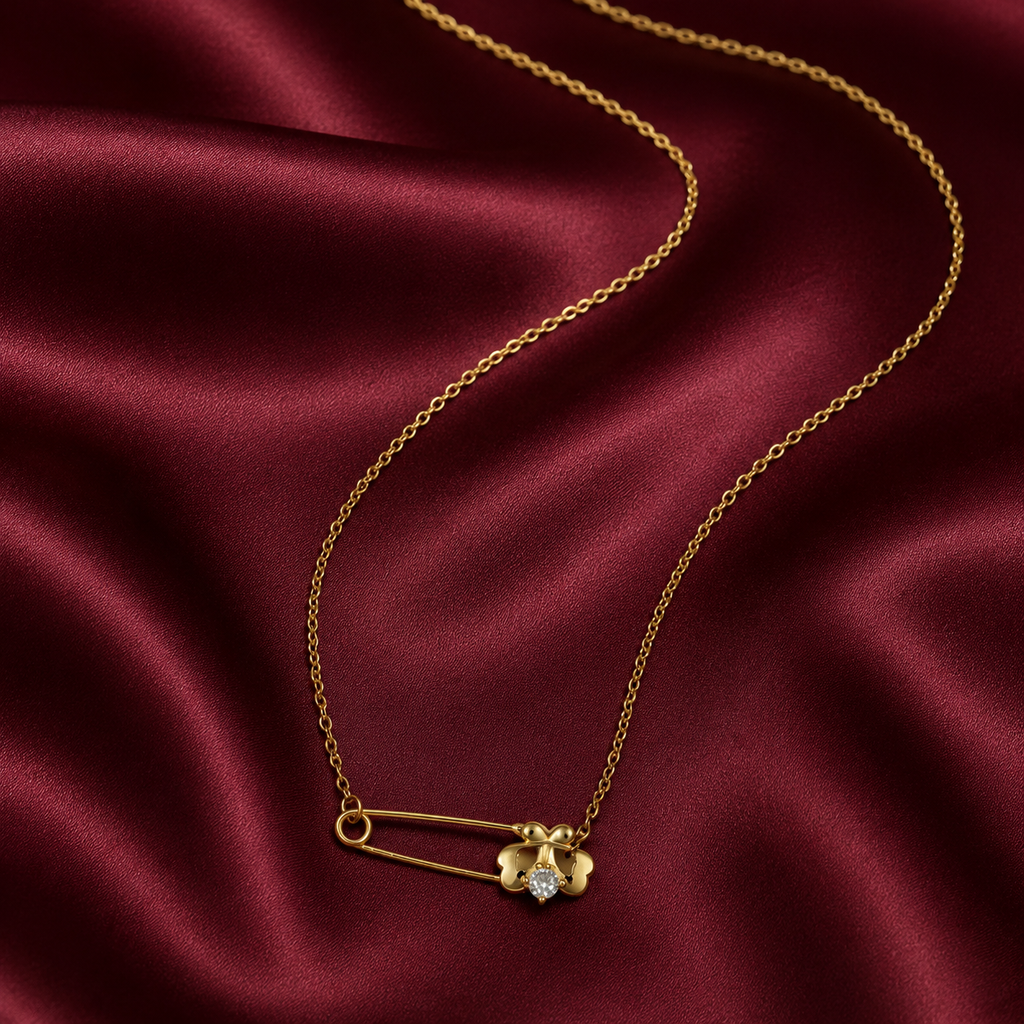 Floral Safety Pin Gold-Tone Pendant Necklace