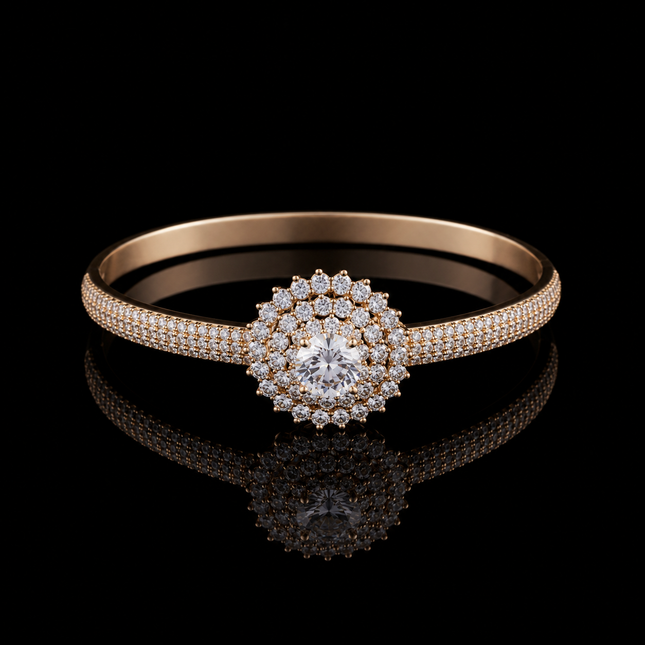 Solitaire Halo Rose-Gold Tone Crystal Bangle
