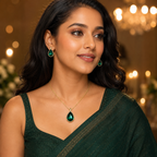 Emerald Green Teardrop Crystal Necklace and Earrings Set