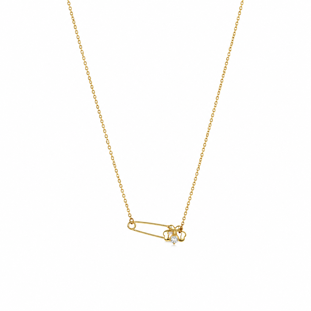 Floral Safety Pin Gold-Tone Pendant Necklace