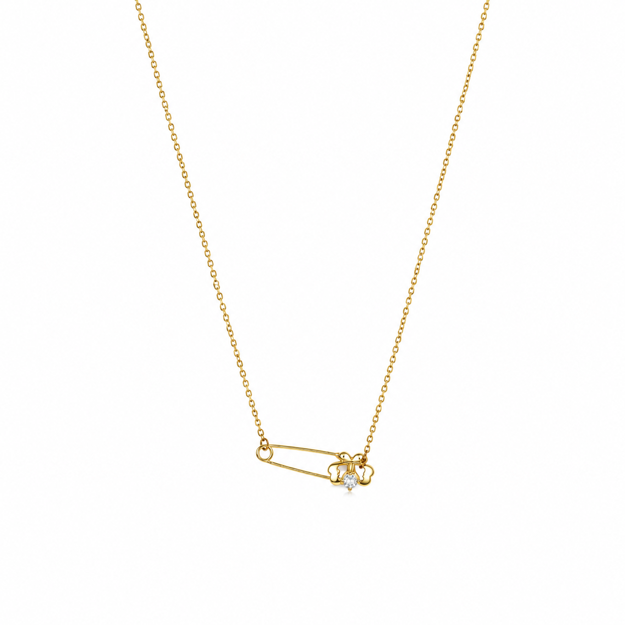 Floral Safety Pin Gold-Tone Pendant Necklace