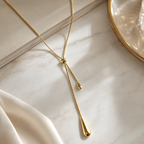 Golden Tear Drop Lariat Necklace