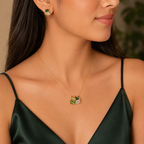 Cage Emerald Cluster Necklace Earrings Set