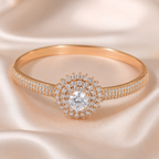 Solitaire Halo Rose-Gold Tone Crystal Bangle