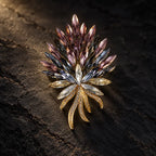 Wine Crystal Feather Spray Brooch