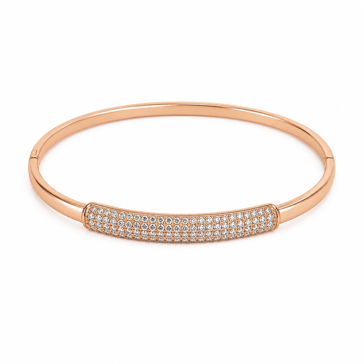 White Pavé Bar Rose-Gold Tone Hinged Bangle
