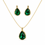 Emerald Green Teardrop Crystal Necklace and Earrings Set