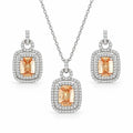 Champagne Rectangle AD Halo Necklace and Earrings Set