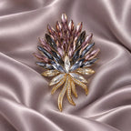 Wine Crystal Feather Spray Brooch