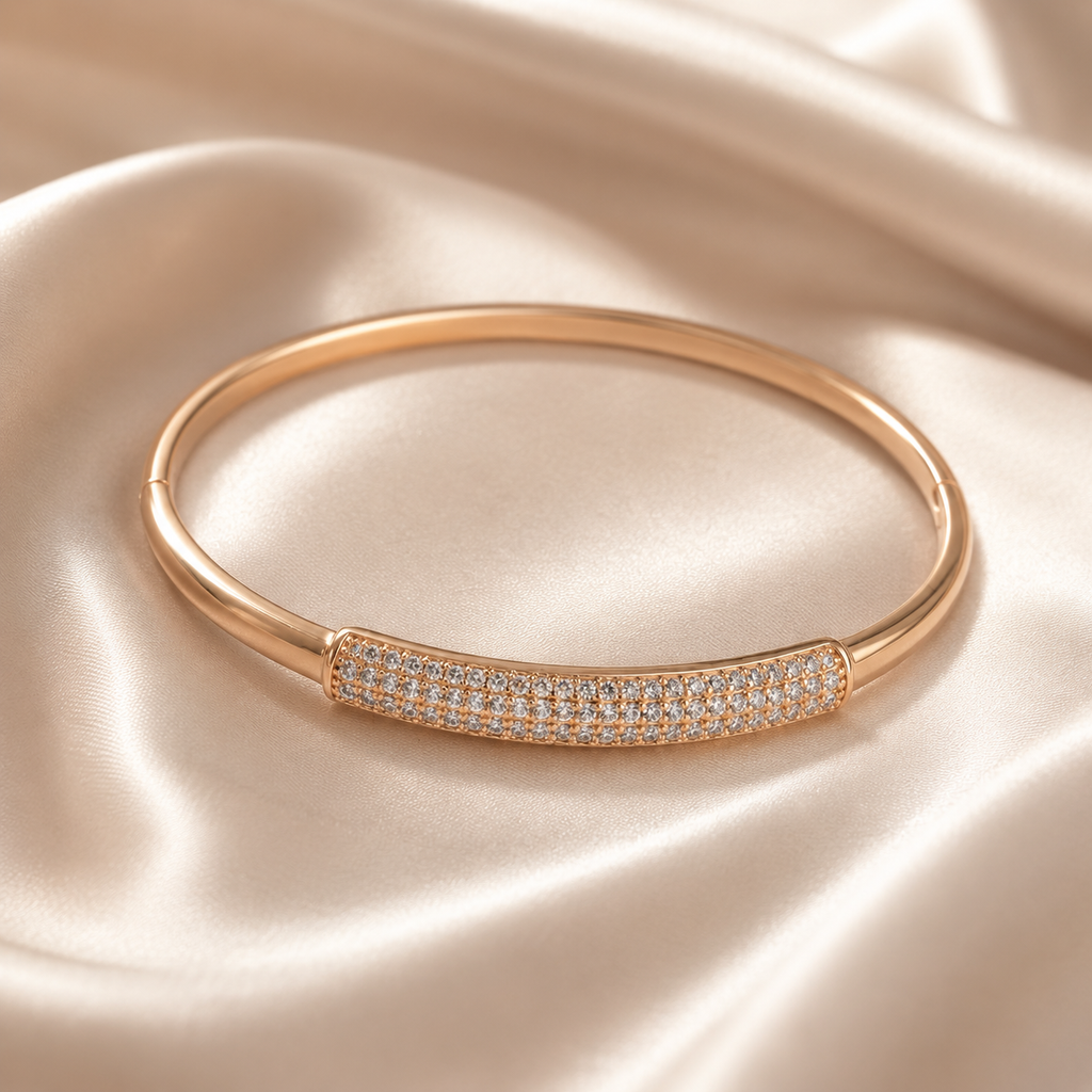 White Pavé Bar Rose-Gold Tone Hinged Bangle