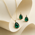 Emerald Green Teardrop Crystal Necklace and Earrings Set
