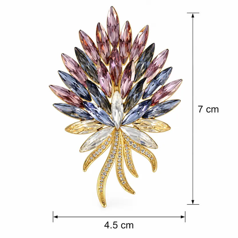 Wine Crystal Feather Spray Brooch