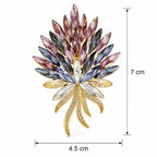 Wine Crystal Feather Spray Brooch