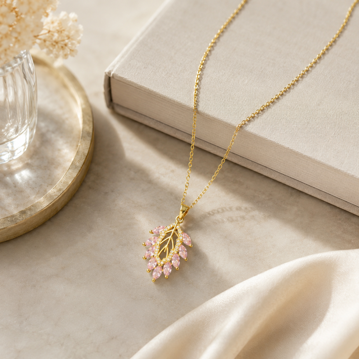 Blush Marquise Leaf Pendant Necklace