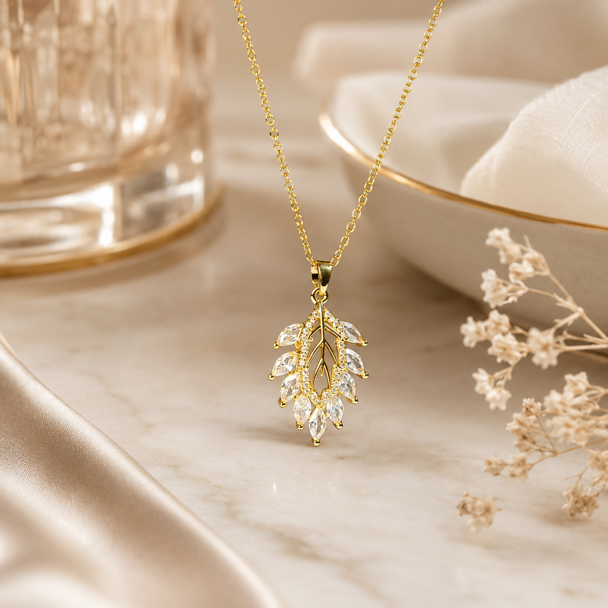 White Marquise Leaf Cluster Pendant