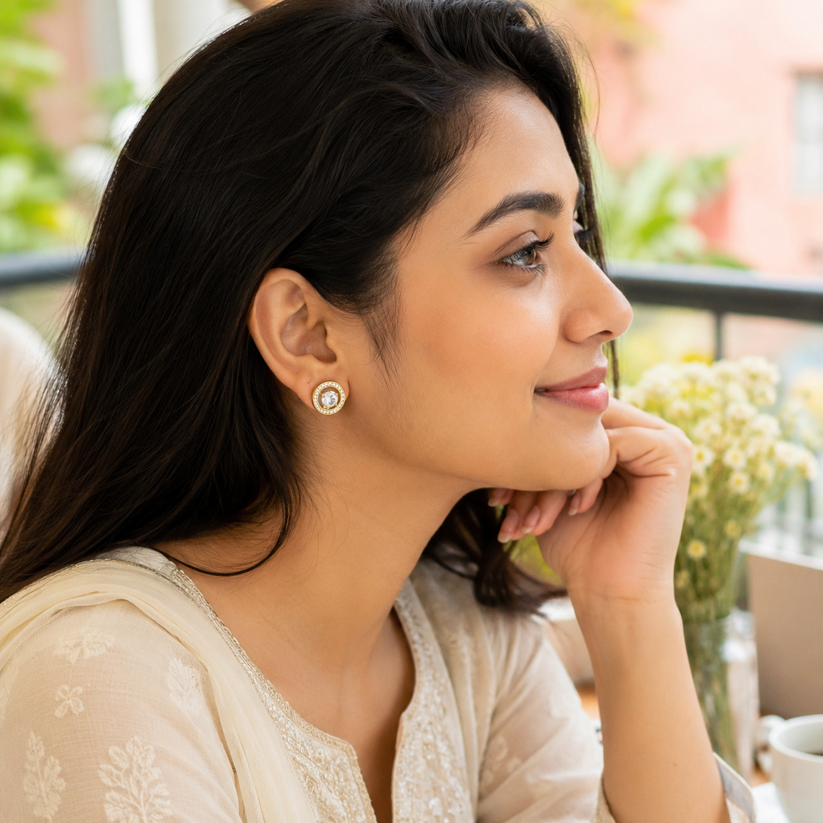Halo Solitaire Stud Earrings