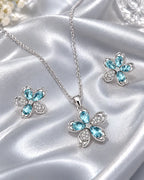 Aqua Blossom Silver-Tone Necklace & Earrings Set