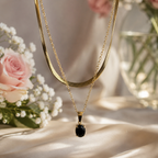 Black Onyx Snake Chain Layered Necklace