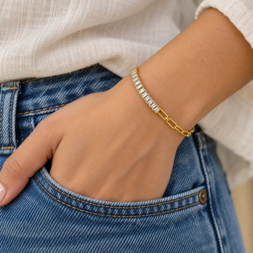 Paperclip Half Tennis Chain Bracelet
