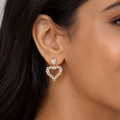 Crystal Heart CZ Gold-Tone Drop Earrings