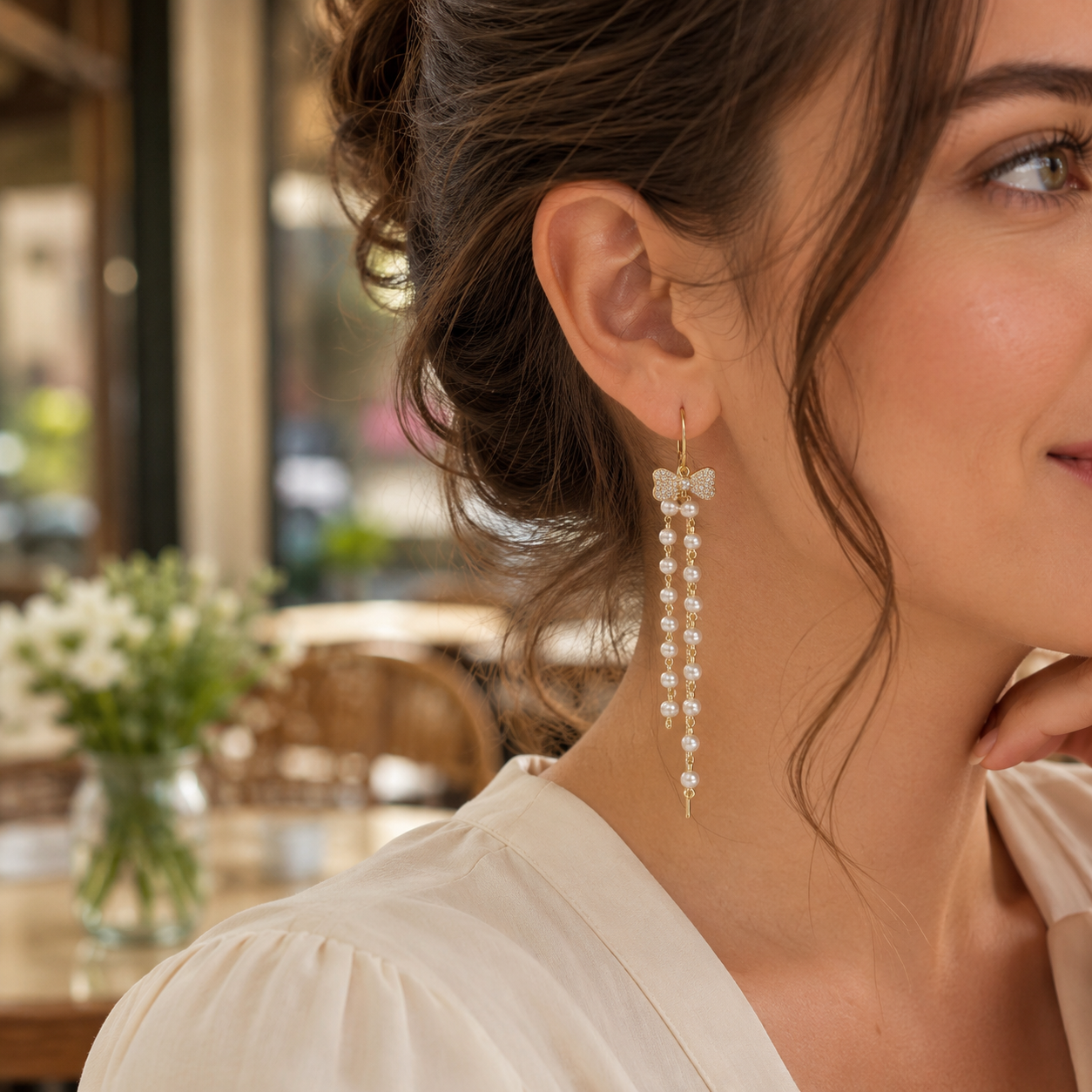 Sui Dhaaga Bow Pearl Dangler Earrings