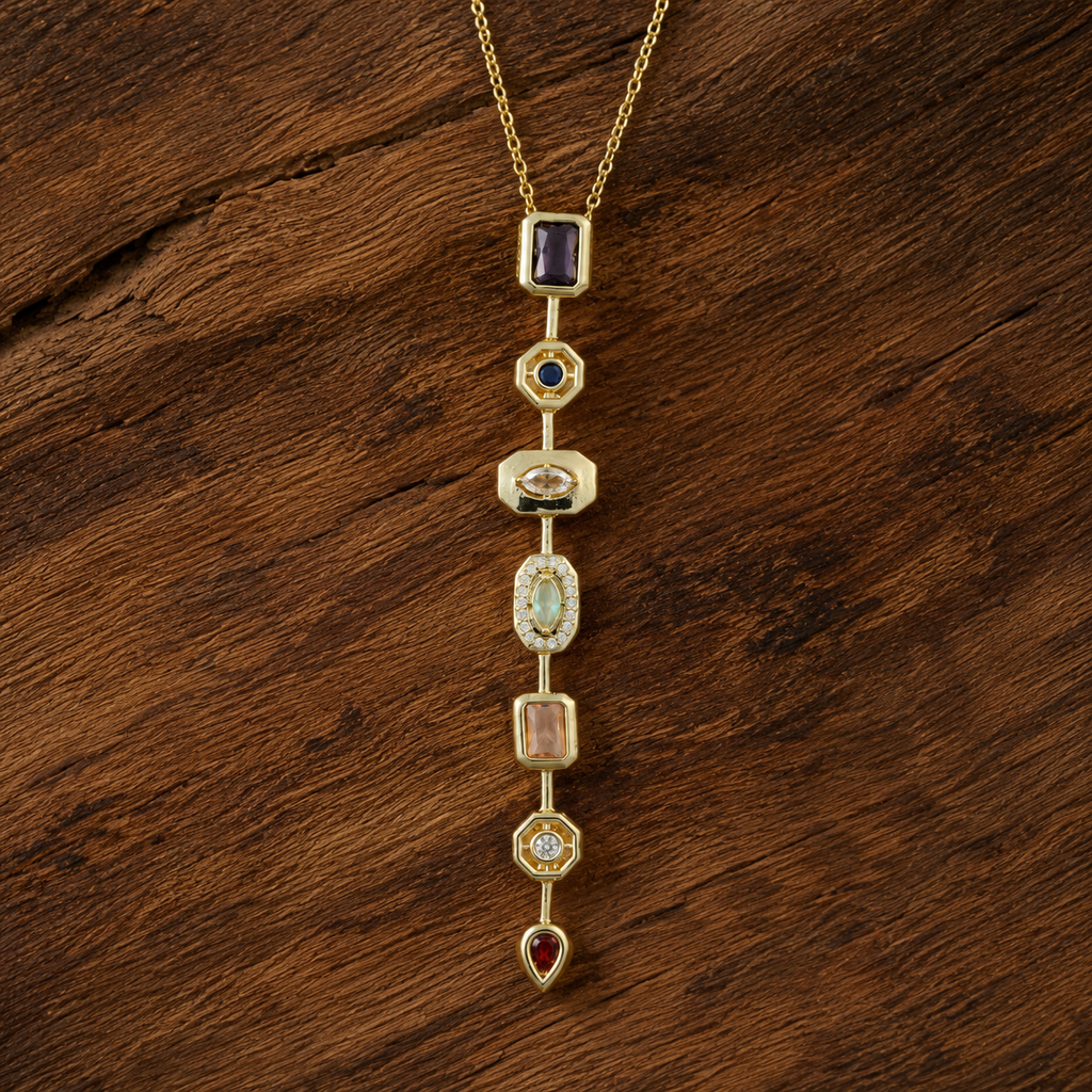 Multicolour Geometric Y-Drop Gold-Tone Necklace