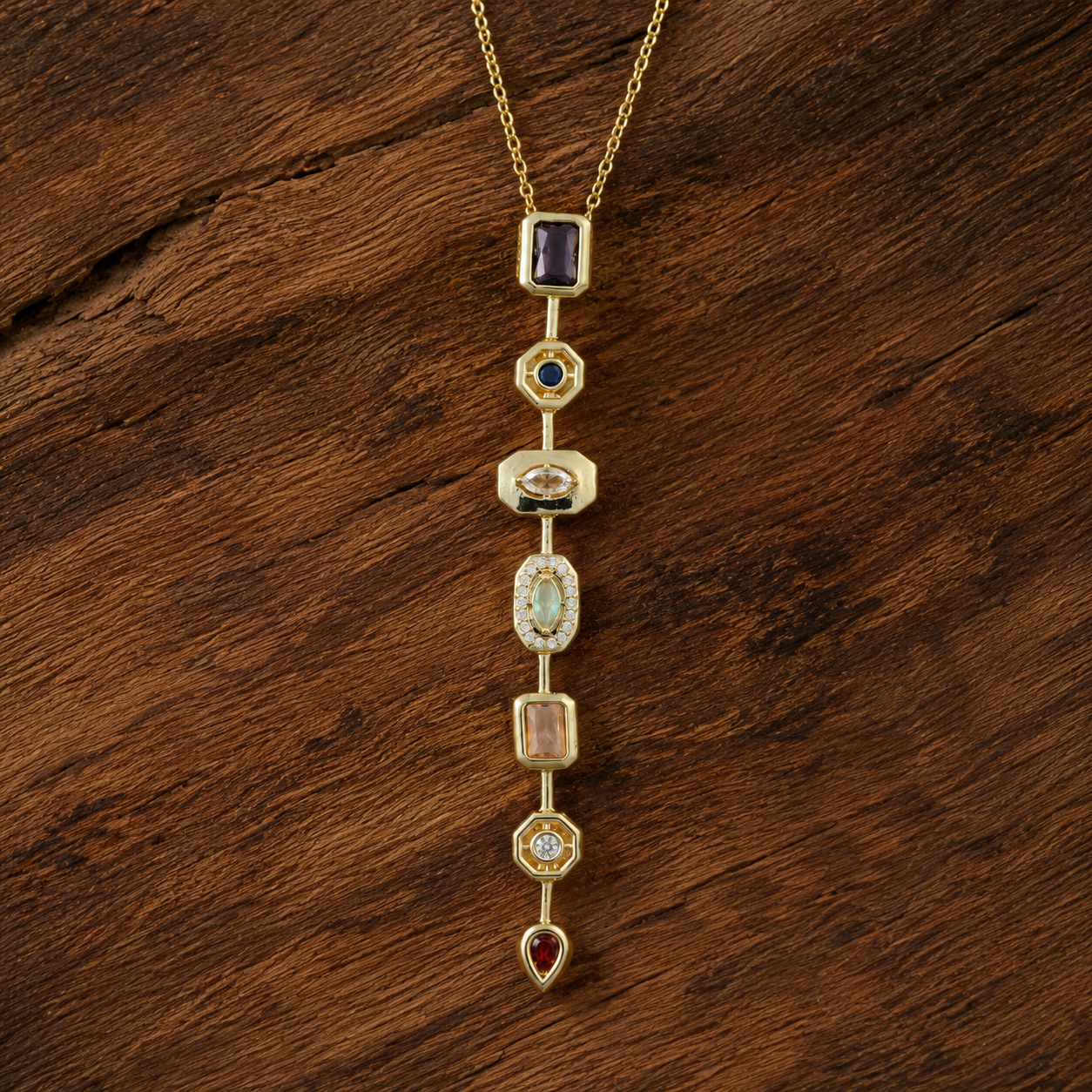 Multicolour Geometric Y-Drop Gold-Tone Necklace
