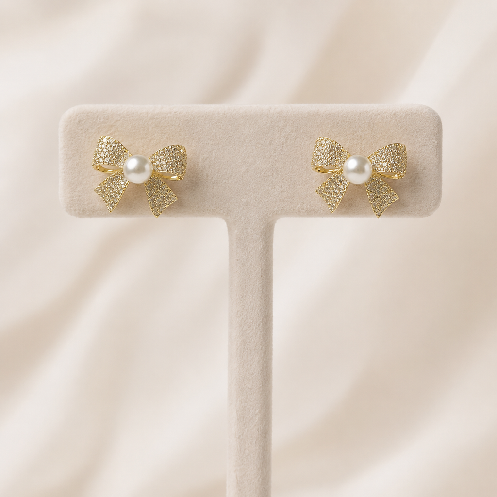 Bow and Pearl Stud Earrings