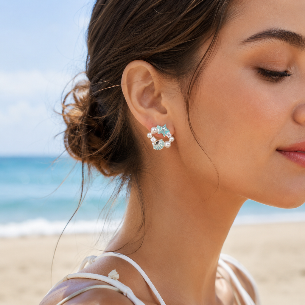 Ocean Cluster Pearl Stud Earrings