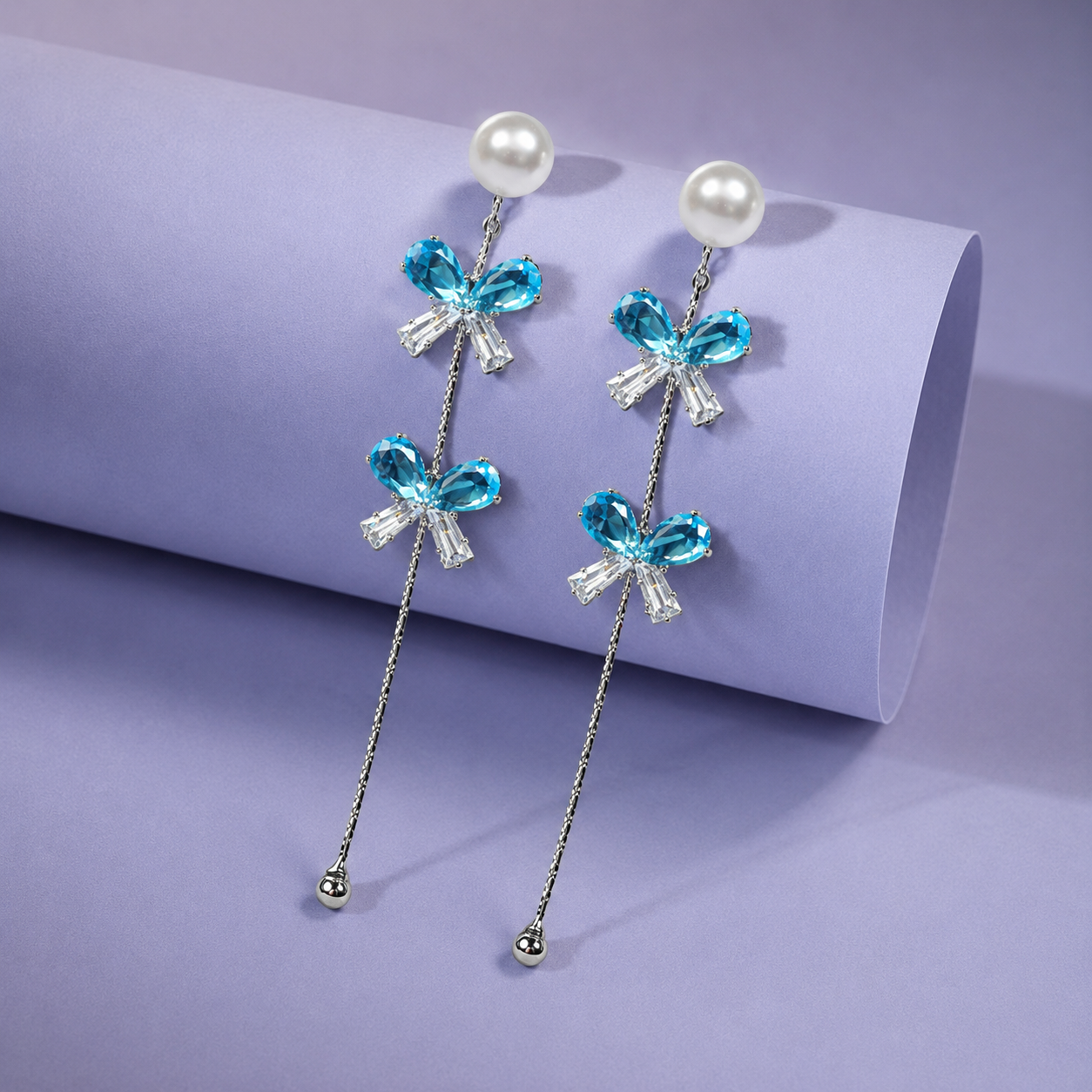 Pearl Stud Aqua Drop Dangler Earrings