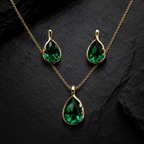 Emerald Green Teardrop Crystal Necklace and Earrings Set