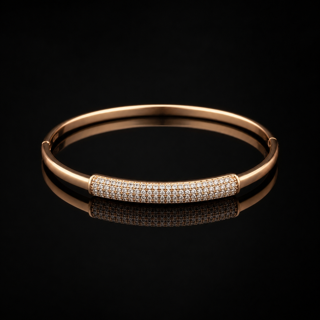 White Pavé Bar Rose-Gold Tone Hinged Bangle