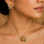 Multicolour Flower Crystal Necklace and Earrings Set