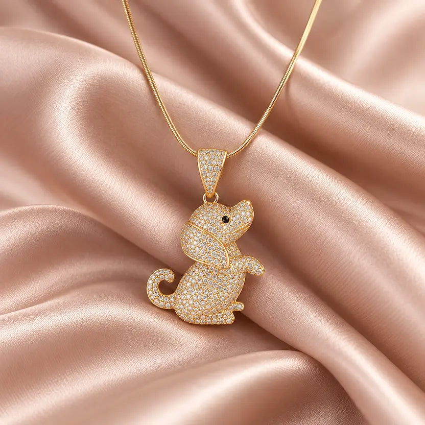 Puppy Dog Pendant Snake Chain Necklace