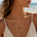 Bow and Heart With Solitare Charms Layered Necklace