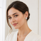Silver Petal Pearl Stud Earrings
