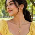 Puffy Heart Butterfly Charm Layered Necklace