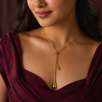 Golden Tear Drop Lariat Necklace