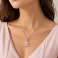 Pink Enamel Pearl Flower Necklace