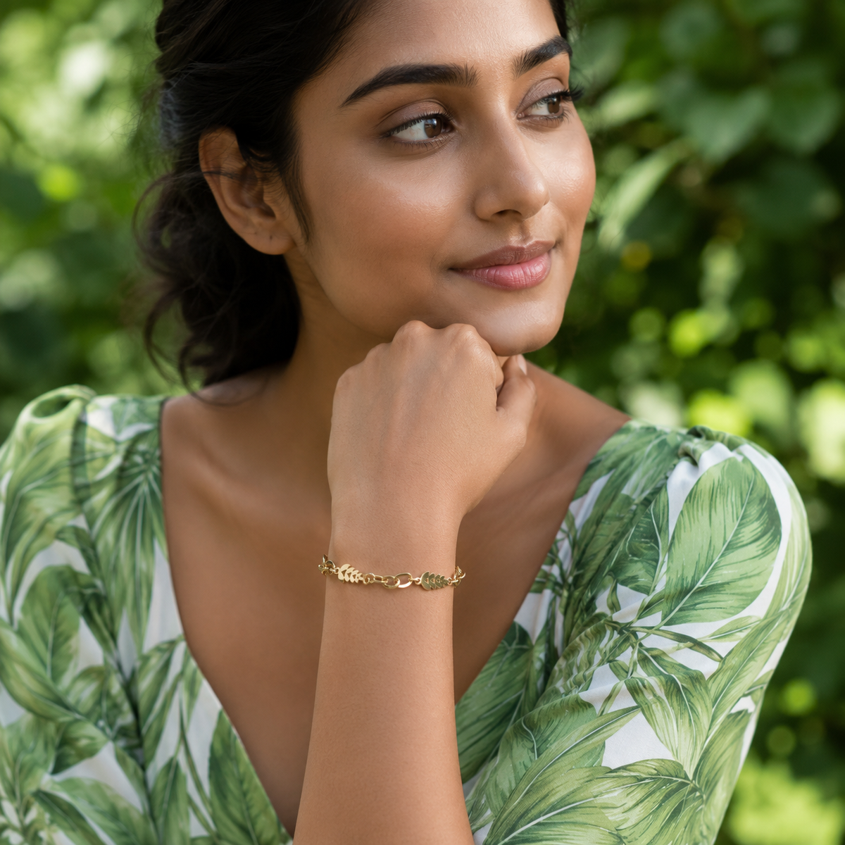 Leaf Link Figaro Chain Bracelet