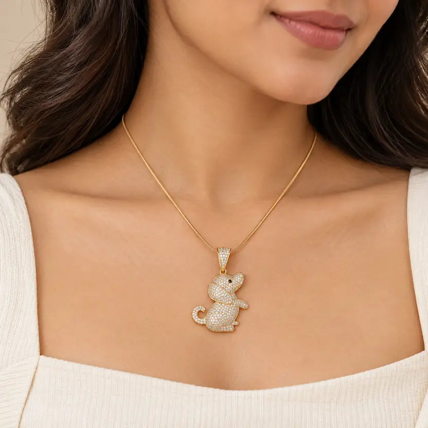 Puppy Dog Pendant Snake Chain Necklace