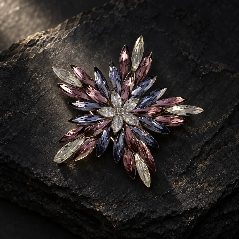 Wine Crystal Starburst Brooch