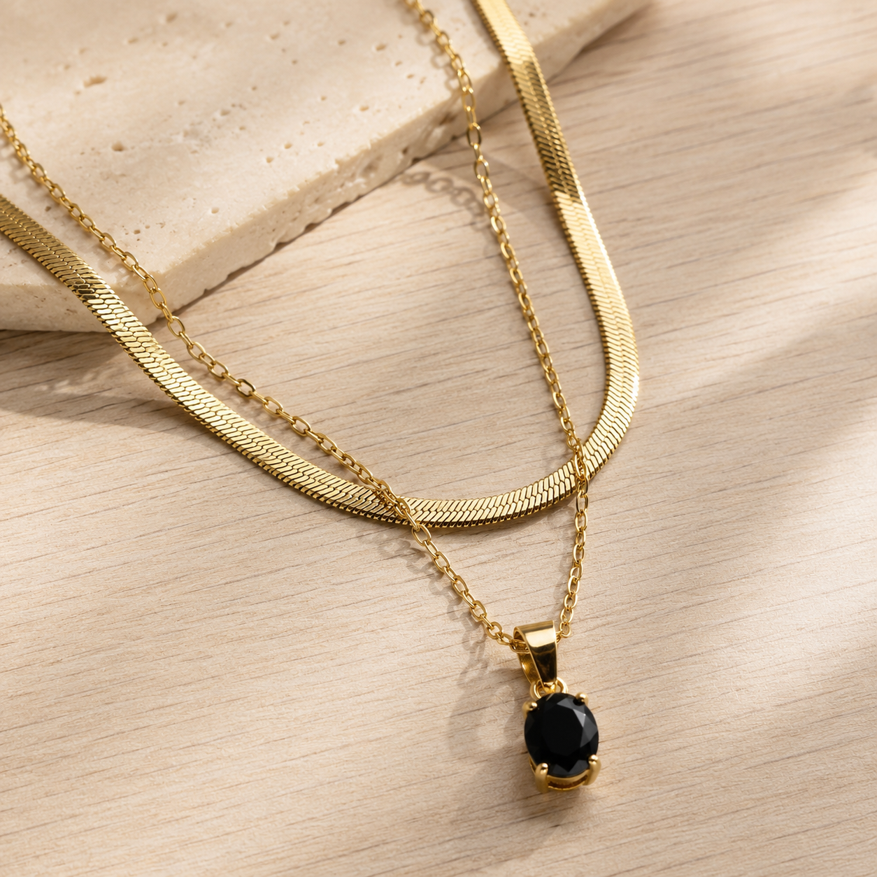 Black Onyx Snake Chain Layered Necklace