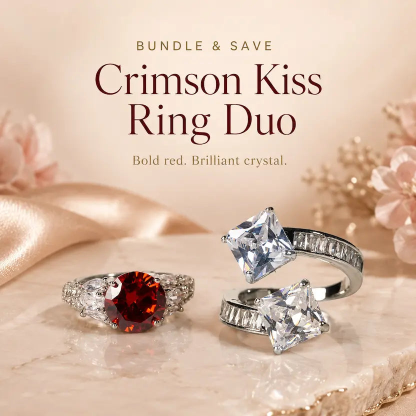 Crimson Kiss Ring Duo - Size Adjustable
