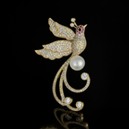 Crystal Pavé Peacock Pearl Gold-Tone Brooch