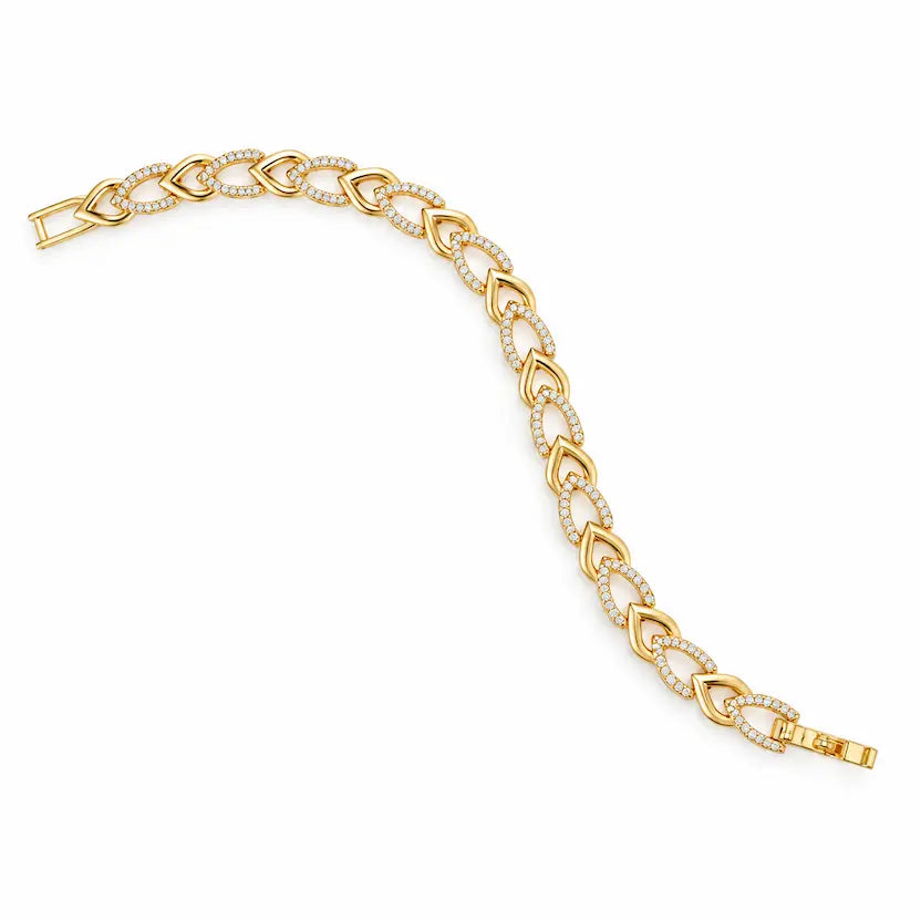 Sparkling Hollow Leaf-Link Gold-Tone Bracelet