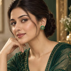 Emerald Floral Halo Stud Earrings