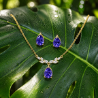 Purple Teardrop Crystal Necklace and Earrings Set