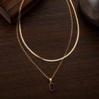 Ruby Red Stone Snake Chain Layered Necklace